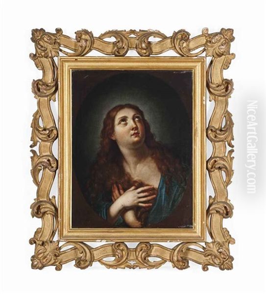 The Penitent Magdalen, In A Feigned Oval Oil Painting by Giovan Gioseffo dal Sole