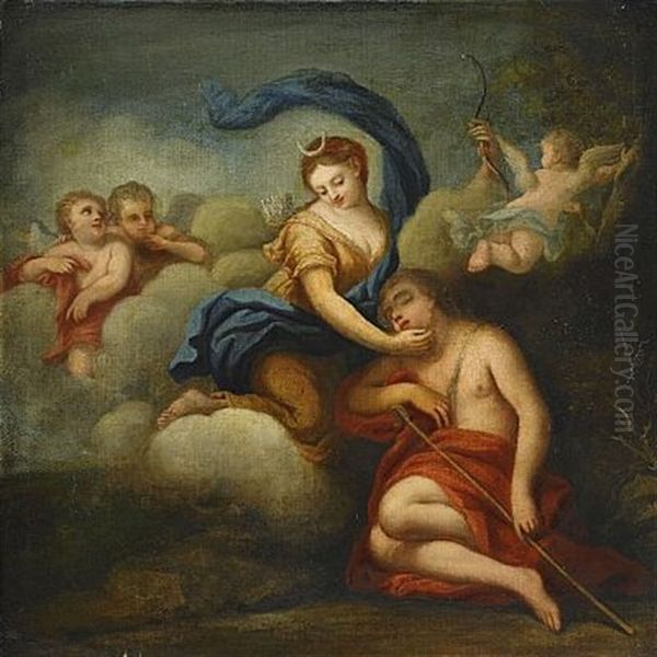 Diana Liggande Pa Ett Moln, Vid Hennes Sida Den Sovande Endymion Omgiven Av Putti Oil Painting by Giovan Gioseffo dal Sole