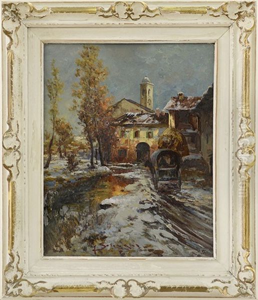 Ultima Neve A Milano Oil Painting by Giuseppe Solenghi