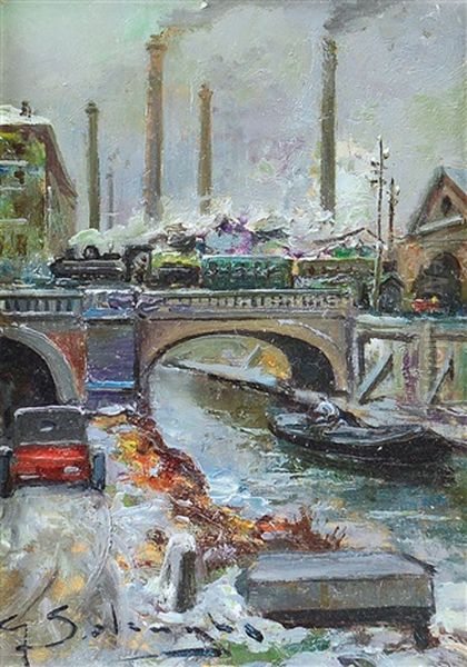 Naviglio Oil Painting by Giuseppe Solenghi