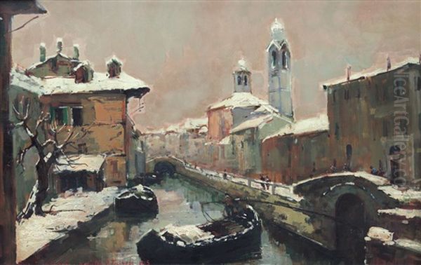 Naviglio, Porta Ticinese Oil Painting by Giuseppe Solenghi