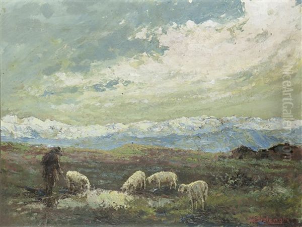 L'abbeverata Oil Painting by Giuseppe Solenghi