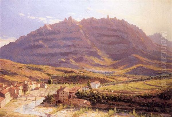 Paisaje Catalan Con La  Montana De Monserrat by Domingo Soler Gili