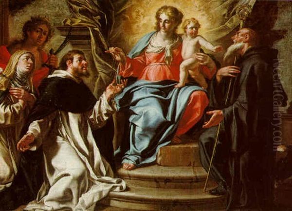 The Madonna And Child With Saints Catherine, Rosa Da Lima, Dominic And Benedict (the Madonna Del Rosario) Oil Painting by Angelo Solimena the Elder