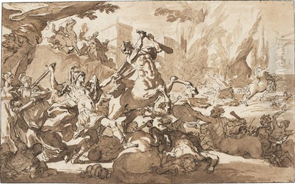 The Battle Of The Lapiths And Centaurs Oil Painting by Francesco Solimena