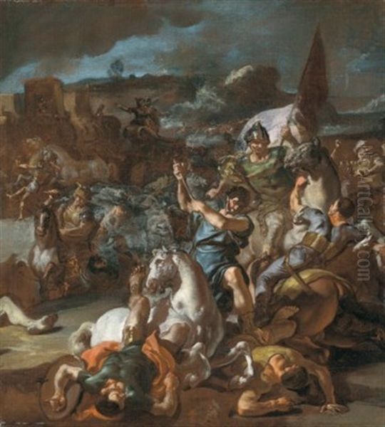 The Defeat Of Darius By Alexander The Great At The Battle Of Issus Oil Painting by Francesco Solimena