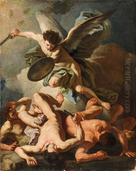 Saint Michael Expelling The Rebel Angels Oil Painting by Francesco Solimena