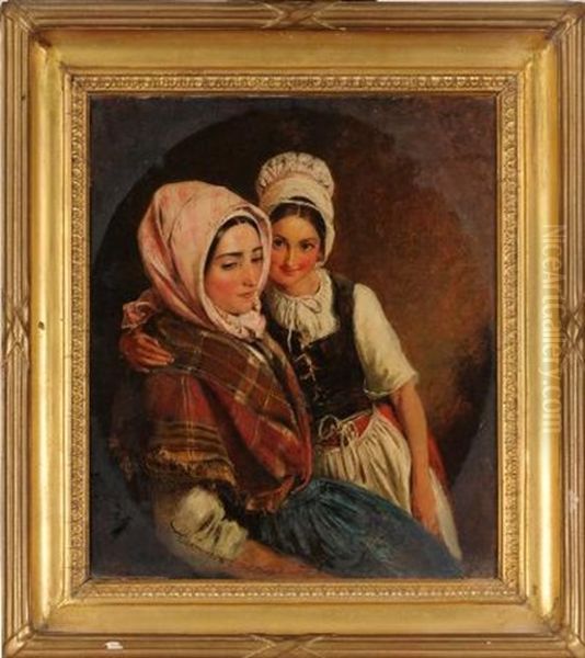 Mother And Daughter Oil Painting by Abraham Soloman