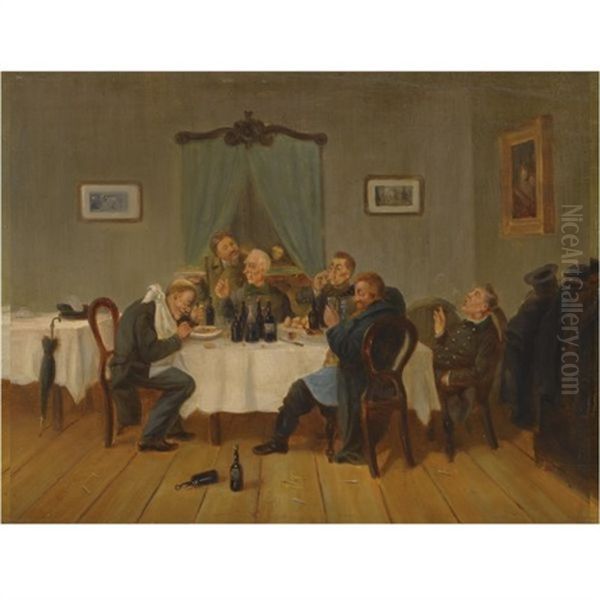 Entertaining The Official Oil Painting by Leonid Ivanovich Solomatkin