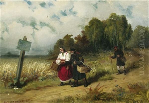 Altes Paar Auf Dem Feldweg Oil Painting by Leonid Ivanovich Solomatkin