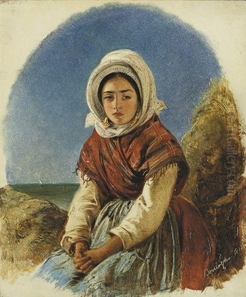 Junges Madchen Aus Boulogne. Darstellung Mit Abgerundetem Oberrand Oil Painting by Abraham Solomon