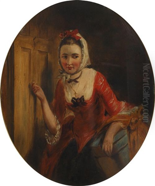 A Young Servant Girl Knocking At A Door Oil Painting by Abraham Solomon