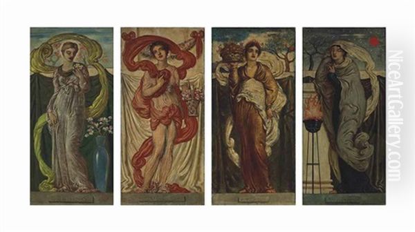 Spring, Summer, Autumn And Winter (4 Works) Oil Painting by Simeon Solomon