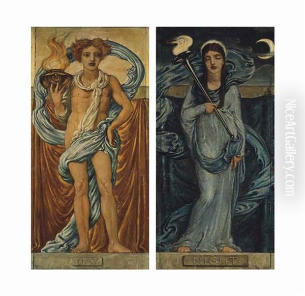 Day And Night (2 Works) Oil Painting by Simeon Solomon