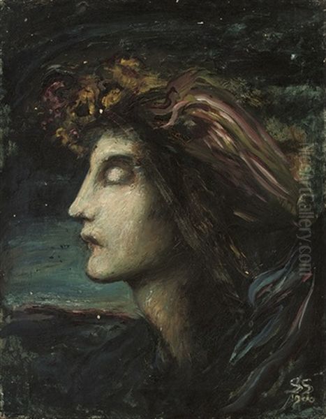 Head Study Oil Painting by Simeon Solomon