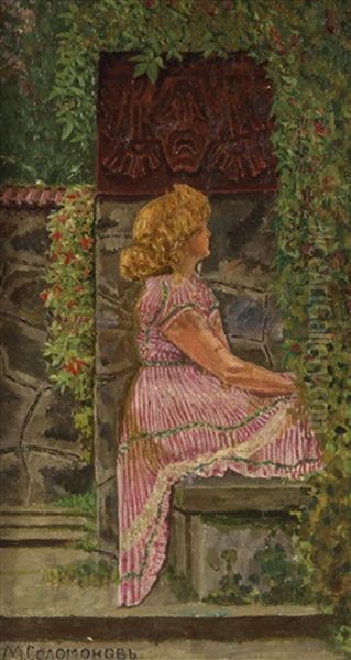 Woman In The Garden Oil Painting by Mikhail Ivanovitch Solomonov