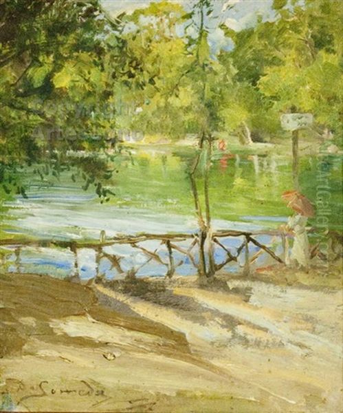 Laghetto In Un Parco Oil Painting by Domenico Someda