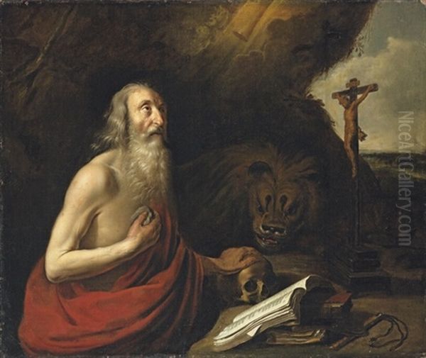 Saint Jerome In The Desert Oil Painting by Hendrick Van Somer