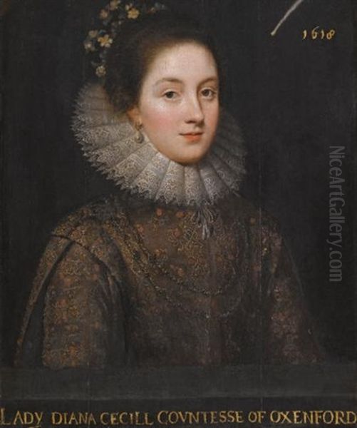 Portrait Of Lady Diana Cecil (1596-1654), Countess Of Oxford And Later Countess Of Elgin Oil Painting by Paul van Somer