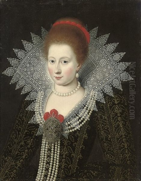 Portrait Of A Lady (anne Of Denmark?) Oil Painting by Paul van Somer