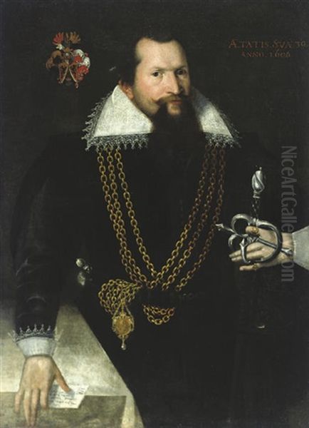 Portrait Of A Gentleman In A Black Doublet With A Medallion On A Gold Chain Oil Painting by Paul van Somer