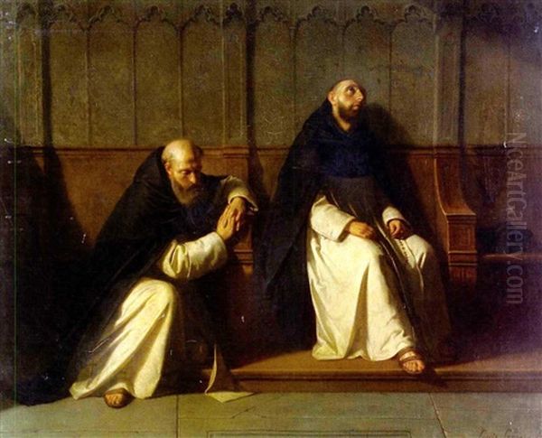 Kaksi Munkkia (two Monks) Oil Painting by Louis Somers