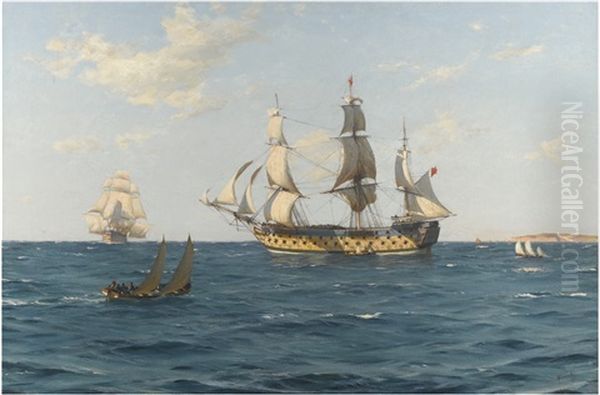 A Ship Of The Line 100 Years Ago Oil Painting by Thomas Jacques Somerscales