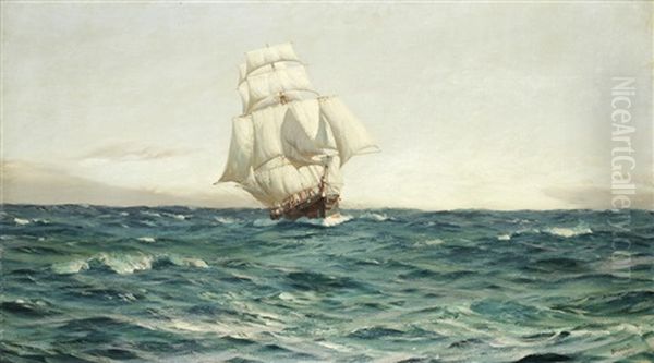 An Old Time Cruiser Oil Painting by Thomas Jacques Somerscales