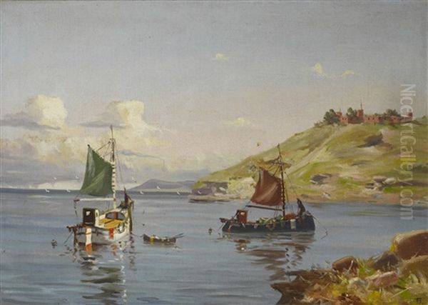 Harbor Scene Off A Castle Oil Painting by Thomas Jacques Somerscales