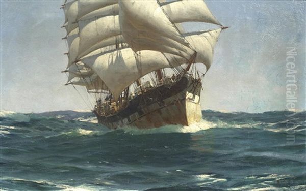 A Clipper Running Before The Wind Oil Painting by Thomas Jacques Somerscales