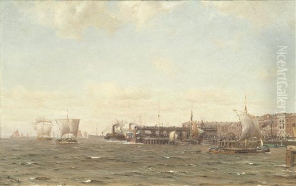 Shipping Off Victoria Pier, Hull Oil Painting by Thomas Jacques Somerscales