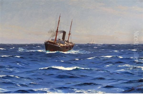 A Rolling Blue Sea Oil Painting by Thomas Jacques Somerscales