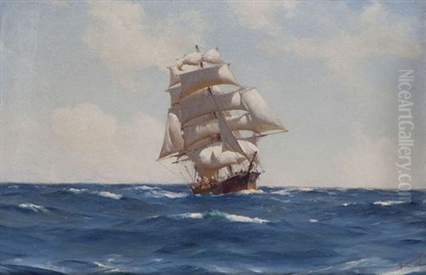 Marine Avec Voilier Oil Painting by Thomas Jacques Somerscales