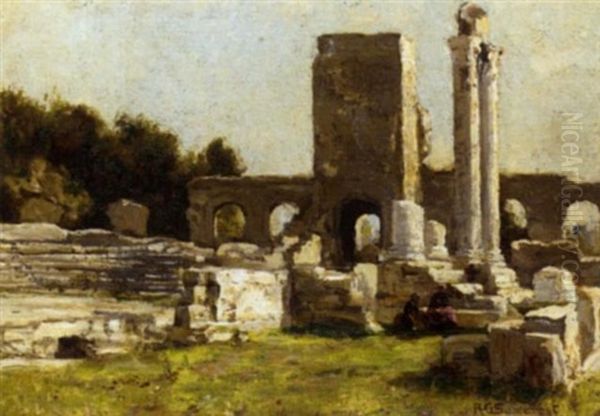 A View Of The Roman Theater At Arles With Figures Seated Amongst The Ruins Oil Painting by Richard Gay Somerset