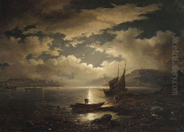 Fishing By Moonlight Oil Painting by Wilhelm Brandenburg