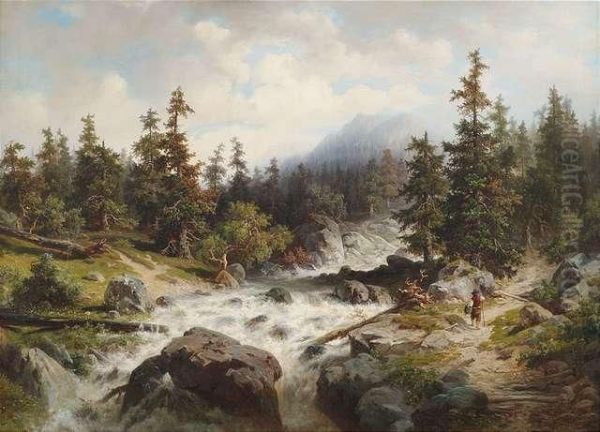 Mountainous Landscape With A Torrent. Oil Painting by Wilhelm Brandenburg