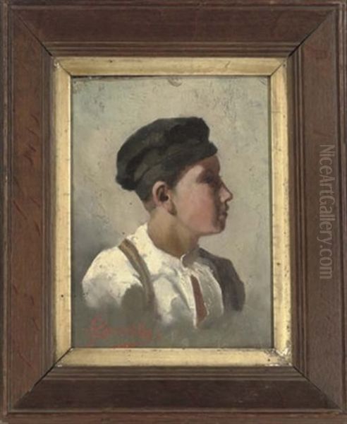 Portrait Of A Young Boy In A White Shirt And Blue Hat Oil Painting by Edith Oenone Somerville