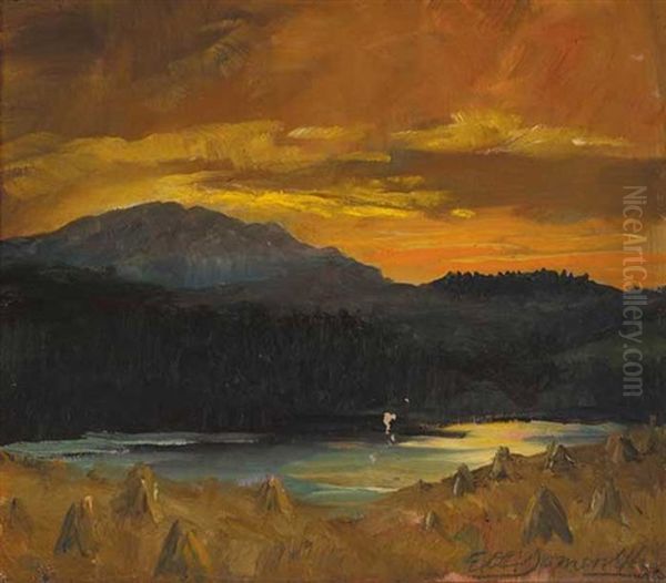 Sunset Over Lissard Oil Painting by Edith Oenone Somerville