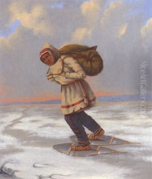 Trapper On Snowshoes Oil Painting by Martin Somerville