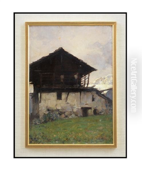 Case Vecchie (gressoney La Trinite) Oil Painting by Guilio Sommati di Mobello