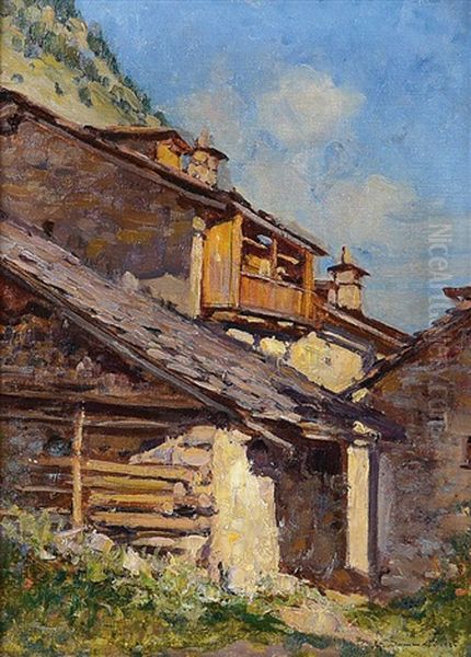 Courmayeur Oil Painting by Guilio Sommati di Mobello