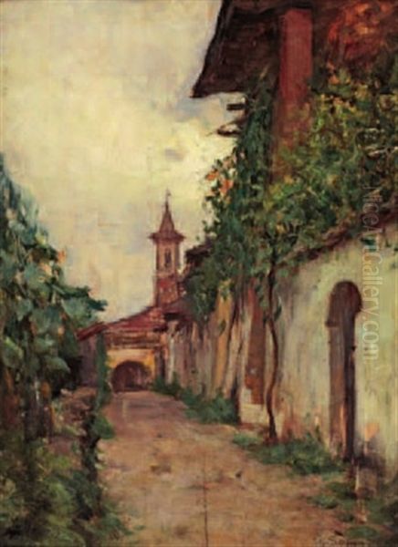 Chiesa Di Paese Oil Painting by Guilio Sommati di Mobello