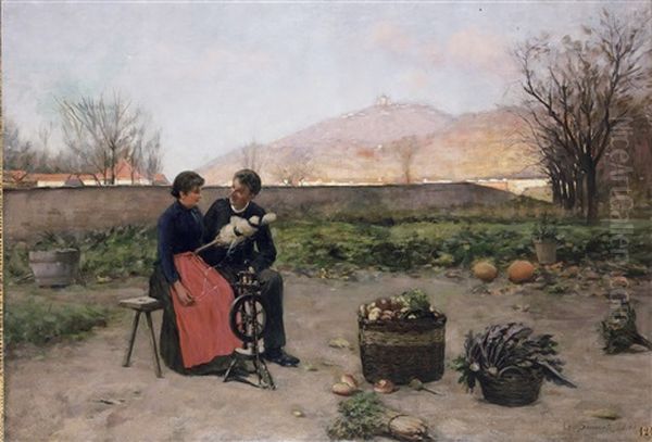 Conversazioni Romantiche Con Veduta Di Superga Oil Painting by Guilio Sommati di Mobello