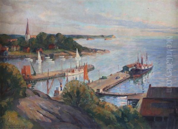 Bathavnen I Larvik Oil Painting by Jacob Kielland Somme