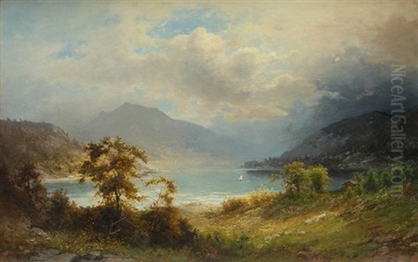 Mountain Lake In The State Of New York Oil Painting by Carl August Sommer