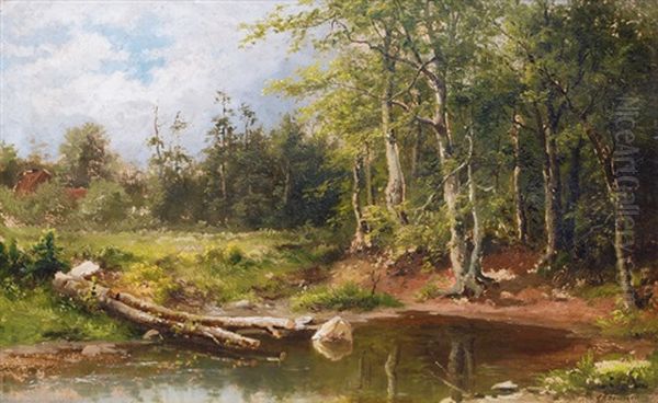 Landscape At The Hudson River (+ Another; Pair) Oil Painting by Carl August Sommer