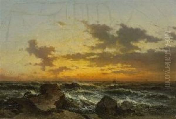 Sonnenuntergang An Felsiger Meereskuste Oil Painting by Carl August Sommer