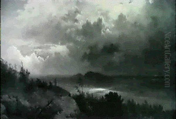 Storm Moving Across The River Valley Oil Painting by Carl August Sommer