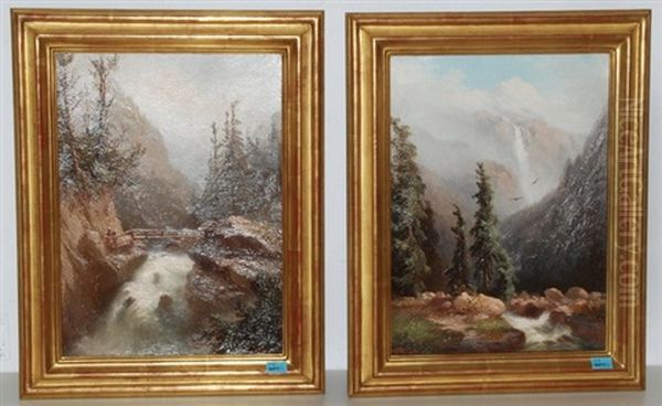 Das Lauterbrunnental Mit Dem Schmadribachfall Und Der Jungfrau / Brucke Uber Einen Wildbach Bei Der Handeck (pair) Oil Painting by Ferdinand Sommer