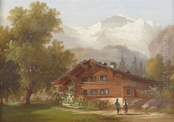 Chalet Mit Blick Auf Die Jungfrau Oil Painting by Ferdinand Sommer